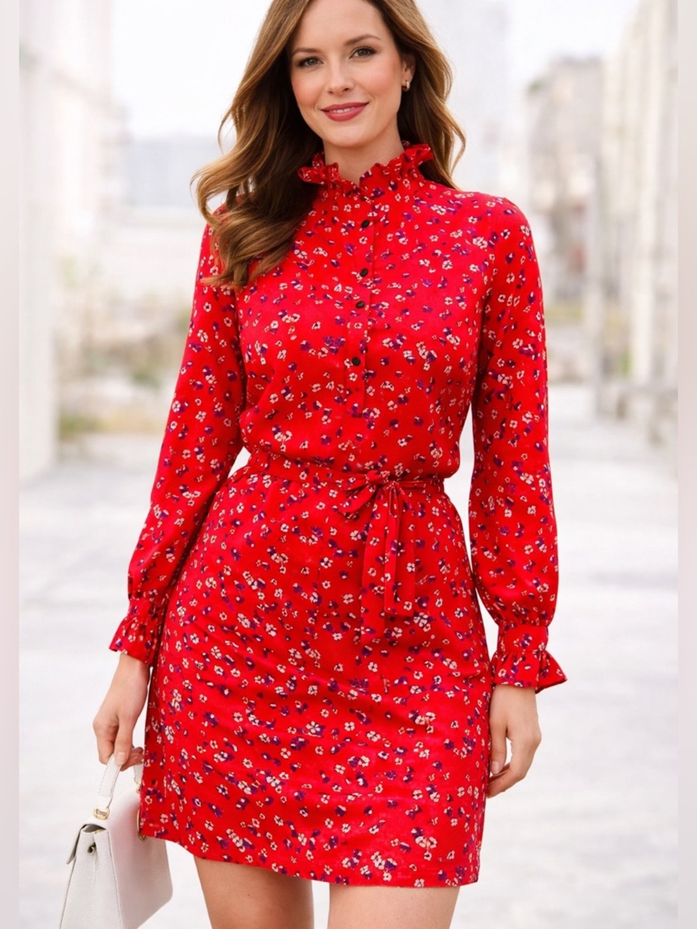 Claudie Pierlot Floral Cotton Mini Dress Red Pink Parisian Style Size 36